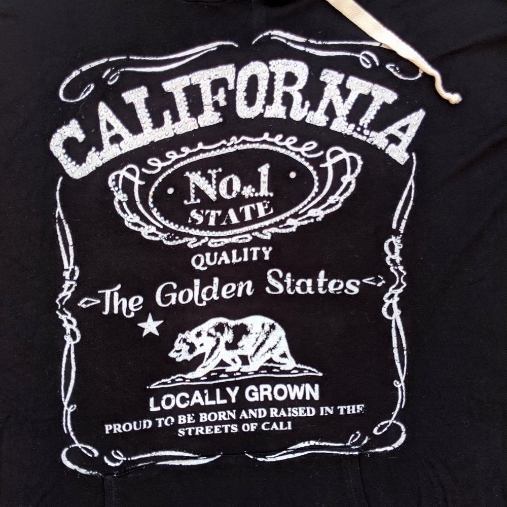 California Black Hoodie Sparkle Thin Knit Pocket